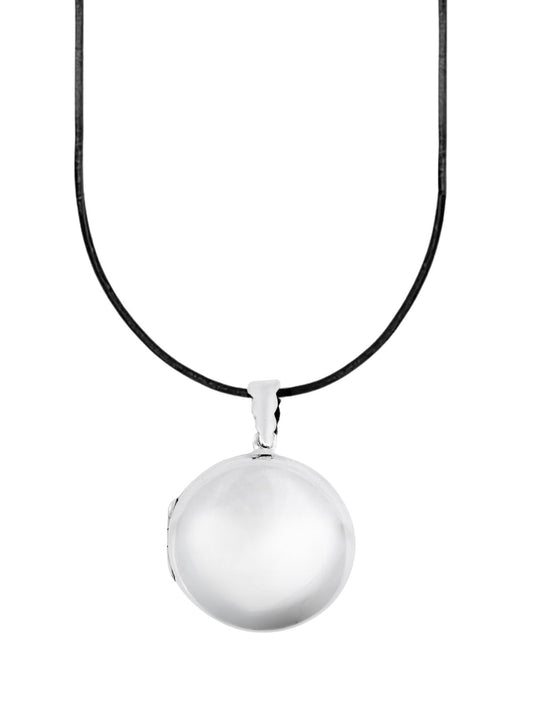 Bombeli Yuvarlak Kapaklı Gümüş Fotoğraf Kolye 4x2.8cm