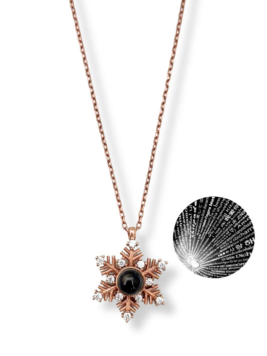 Beyaz Işıltılı 100 Dilde Seni Seviyorum Kar tanesi Hayalet Gümüş Kadın Kolye