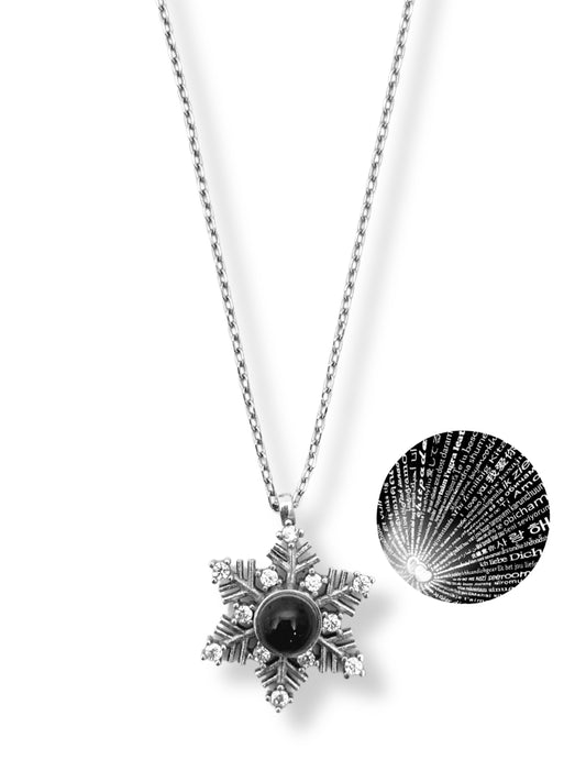 Beyaz Işıltılı 100 Dilde Seni Seviyorum Kar tanesi Hayalet Gümüş Kadın Kolye