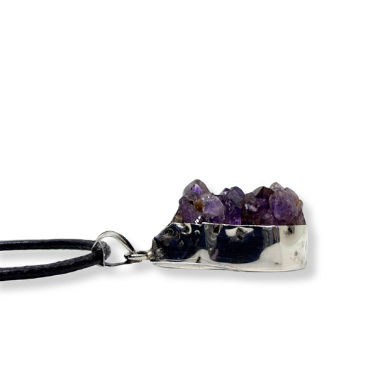 Gümüş Çerçeveli Işıltılı Ametist Doğal Taş Kadın Kolye