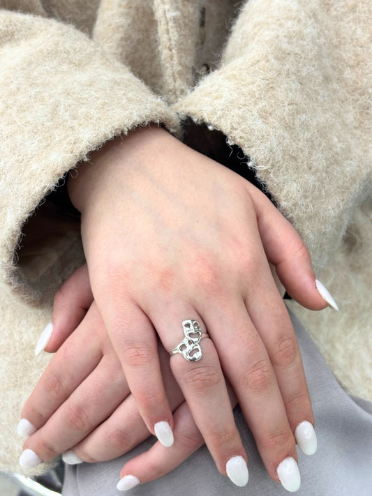 Tiyatro Sahne Maskesi Modern Tasarım Gümüş Kadın Mask Yüzük