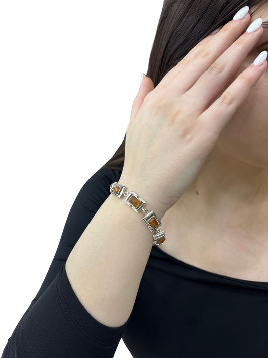 Amber Elegance-Amber Stone Silver Bracelet