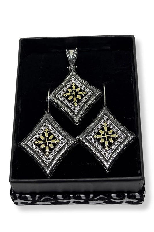 Authentic İri İşlemeli Işıltılı Gümüş Set&Takım