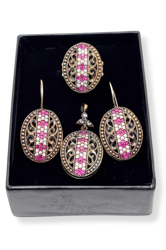 Authentic İri İşlemeli Işıltılı Gümüş Set&Takım