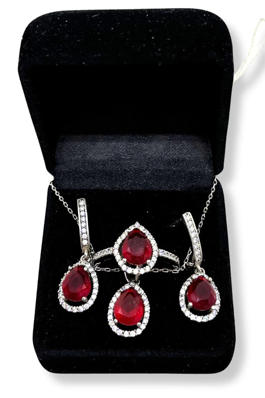 Yakut Işıltılı Gümüş Set&Takım-Gece Işıltısı Serisi