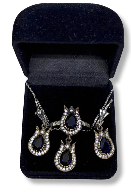 Işıltılı Safir Lale Gümüş Set&Takım - Mücevher Bahçesi Koleksiyonu
