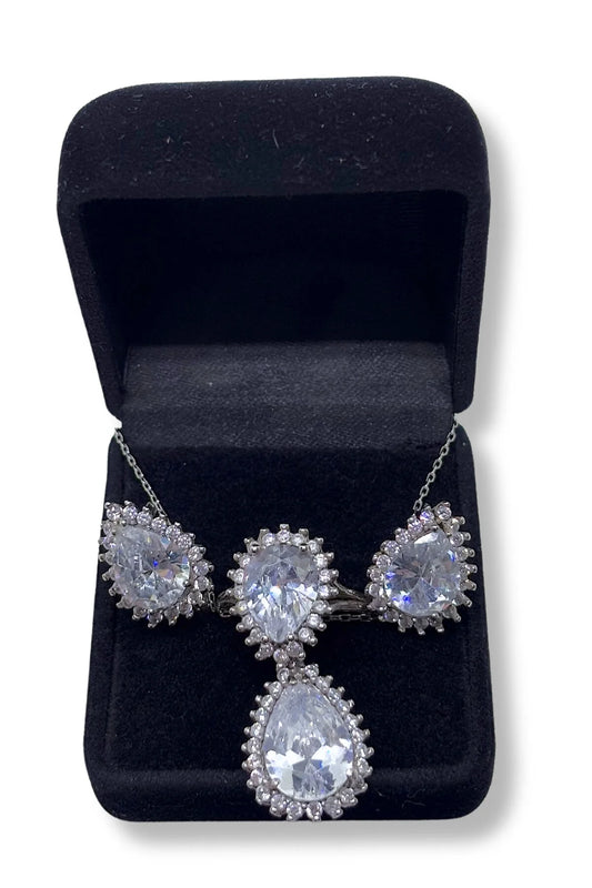 Büyük Damla Işıltılı Gümüş Set&Takım