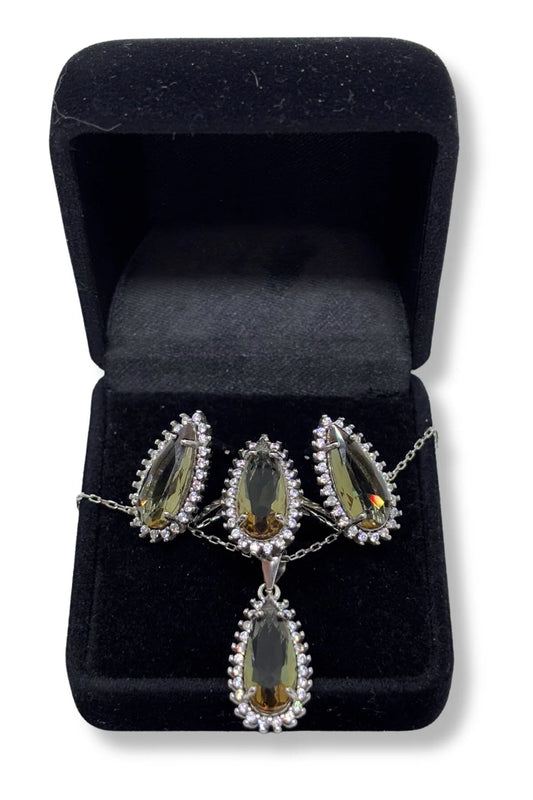 Pear Kesim Zultanit Taşlı Kadın Gümüş Set&Takım