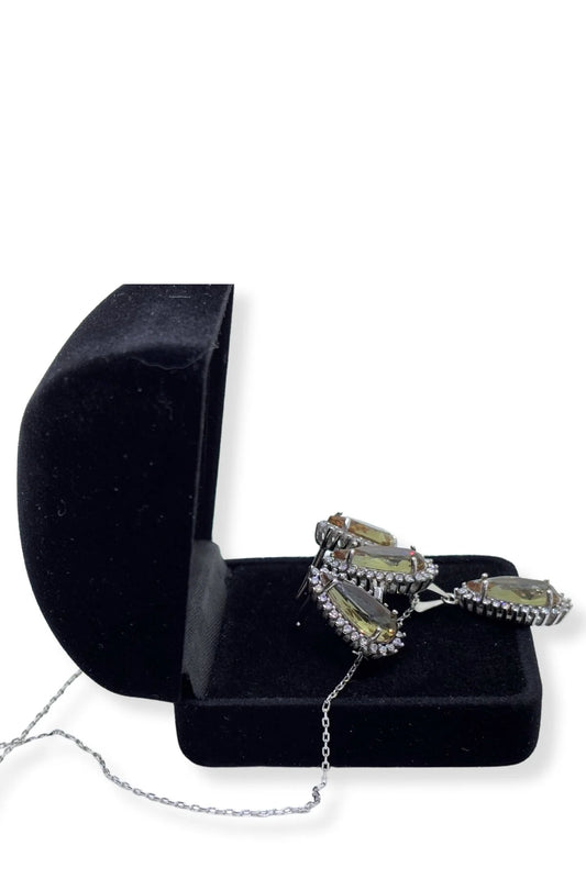 Pear Kesim Zultanit Taşlı Kadın Gümüş Set&Takım