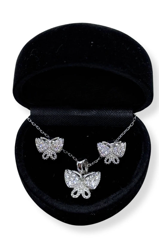 Glittering Wings Collection Silver Butterfly Set & Set