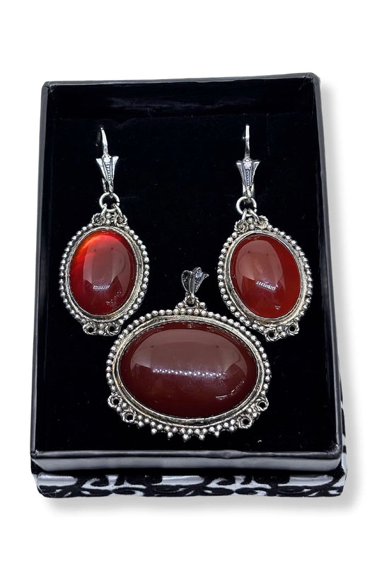 Authentic Large Agate Sparkling Silver Set & Set