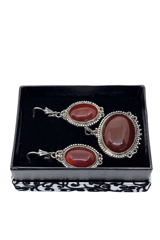 Authentic Large Agate Sparkling Silver Set & Set