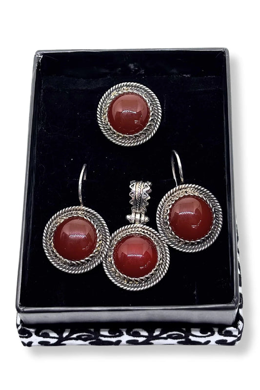 Authentic Large Agate Sparkling Silver Set & Set
