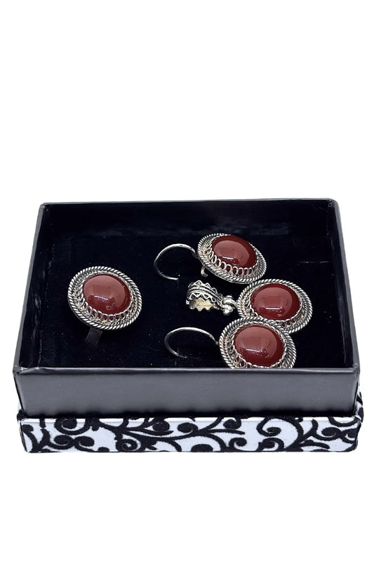 Authentic Large Agate Sparkling Silver Set & Set