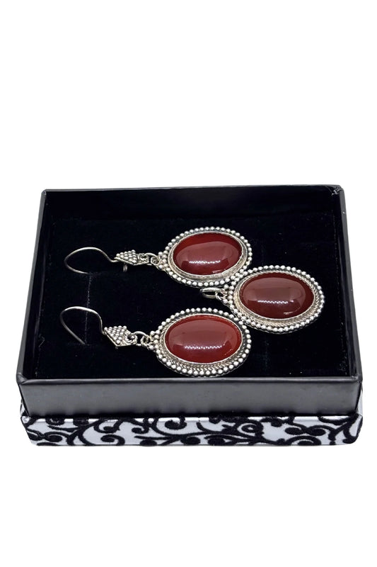 Authentic Large Agate Sparkling Silver Set & Set