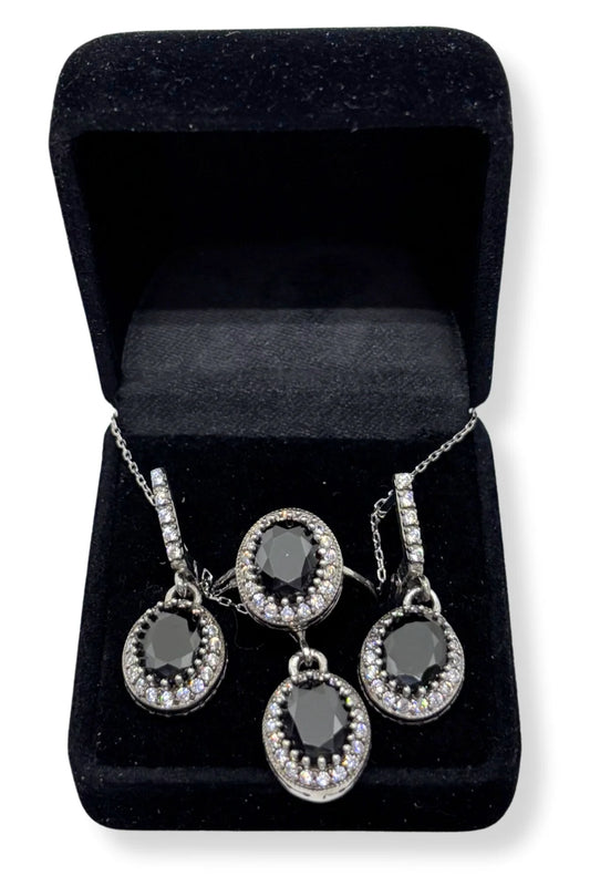 Oniks Işıltılı Gümüş Set&Takım-Gece Işıltısı Serisi