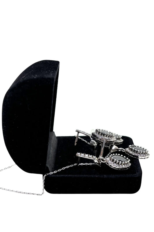 Oniks Işıltılı Gümüş Set&Takım-Gece Işıltısı Serisi