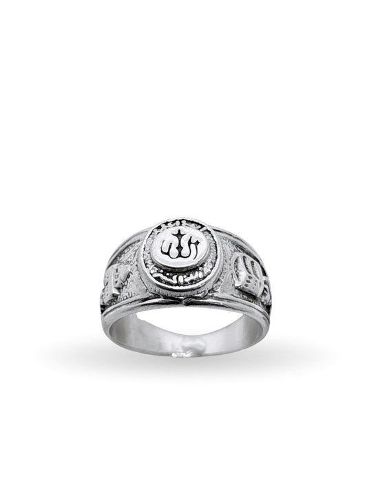 Allah Yazılı Kabe Motifli Gümüş Retro Erkek Yüzük