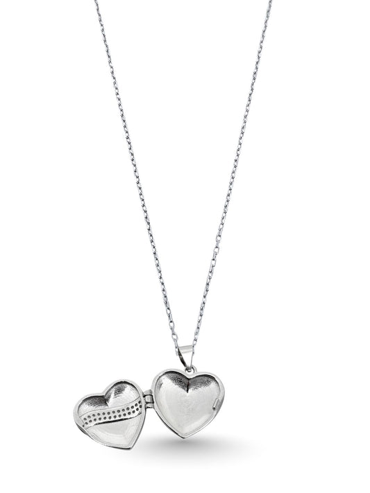 Çift Sıra Beyaz Zirkon Taşlı Kapaklı Gümüş Kadın Kolye 1.8x2 cm