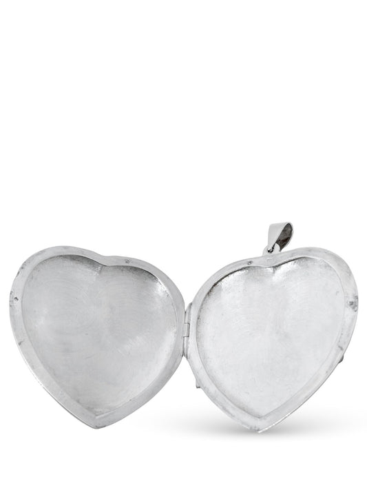 İri Düz Parlak Kalp Kapaklı Gümüş Kolye 6.5x5 cm