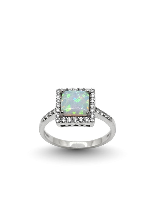 Kare Opal Taşlı Kadın Gümüş Yüzük
