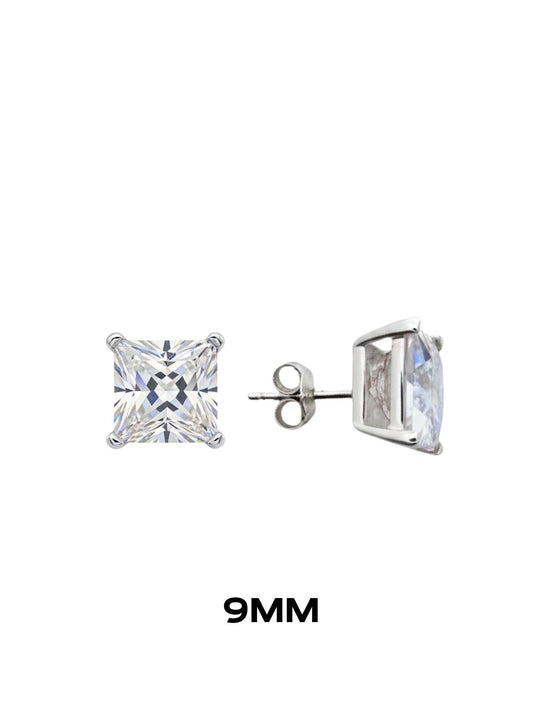 Kare Tırnaklı Tektaş Rodyumlu Vidalı Unisex Gümüş Küpe