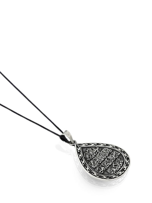 Gümüş Oksitli Damla Model Nazar Ayeti Kolye 4.5x2.8cm