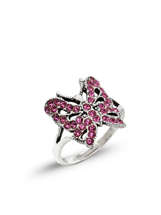 Pembe Zirkon Taşlı Kelebek Kadın Gümüş Yüzük