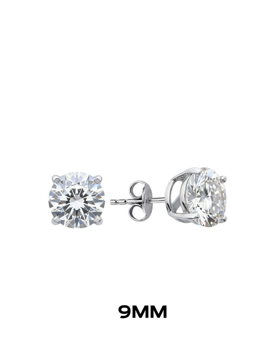 Yuvarlak Tırnaklı Tektaş Rodyumlu Vidalı Unisex Gümüş Küpe