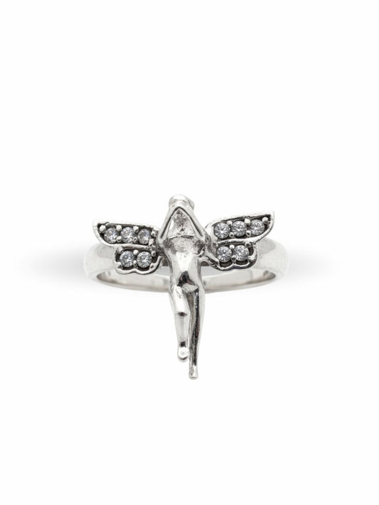 Zirkon Taşlı Melek Figürü Kadın Gümüş Yüzük