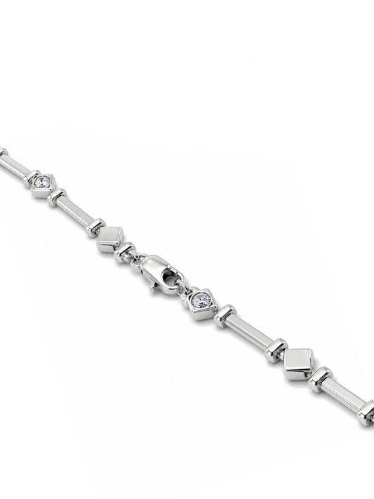 Sparkling Square Bar Silver Chain Necklace 45CM