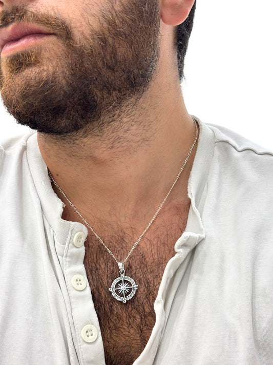 Gümüş Pusula Kolye 2.3x3.5 cm