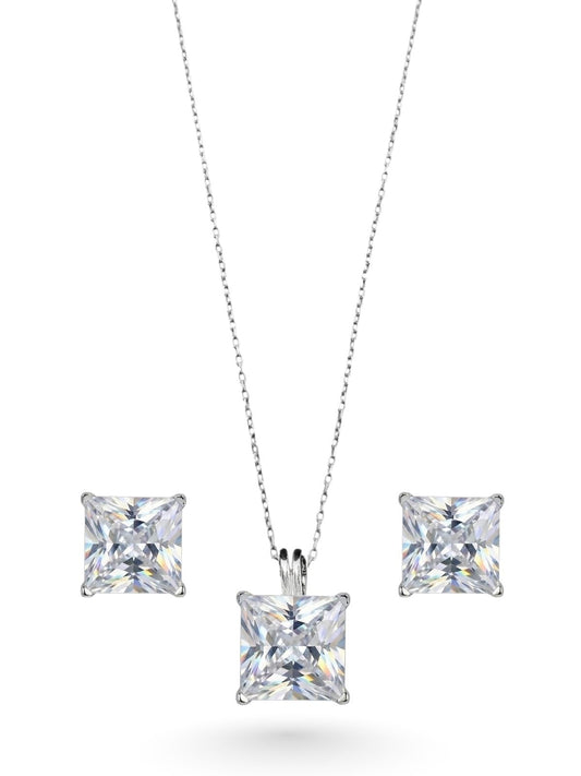 Işıltılı İri Kare Baget Gümüş Set&Takım