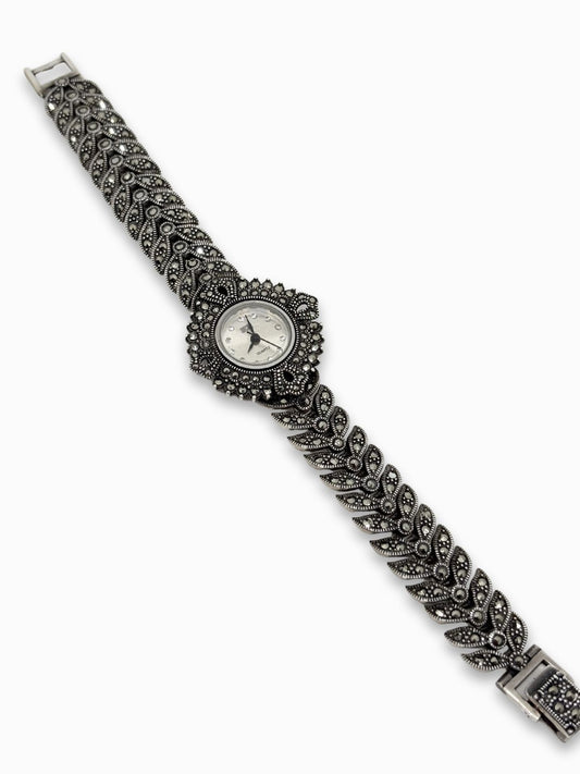 Silver Marcasite Stone Watch