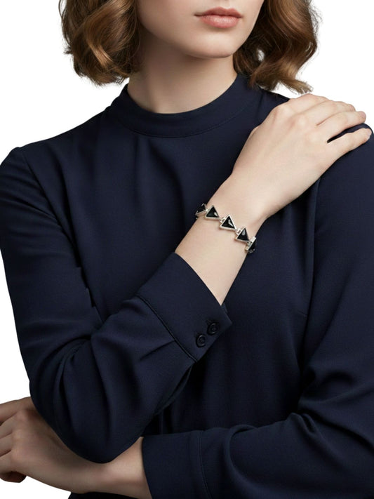 Onyx Stone Triangle Silver Bracelet