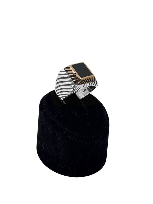 Dikdörtgen Mineli Gümüş Erkek Yüzük