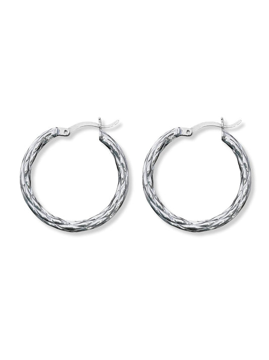 Örgü Desenli Kadın Gümüş Halka Küpe 2.7x2.7CM