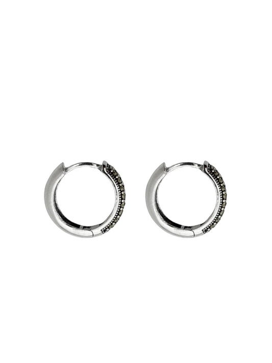 Yuvarlak Markazit Taşlı Gümüş Kadın Halka Küpe 1.7x1.5cm