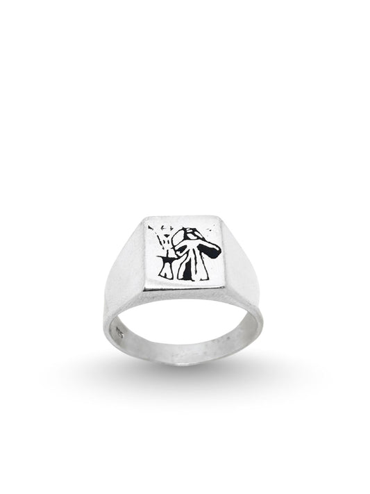 Çerkes Figürlü Cilalı Gümüş Retro Erkek Yüzük