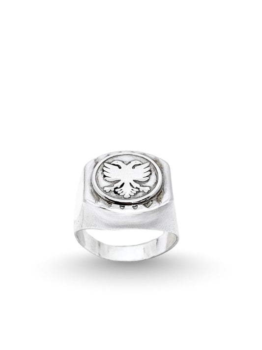 Cilalı Çift Başlı Kartal Gümüş Erkek Yüzük
