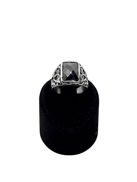 Dikdörtgen Kesme Oniks Taşlı Gümüş Erkek Yüzük