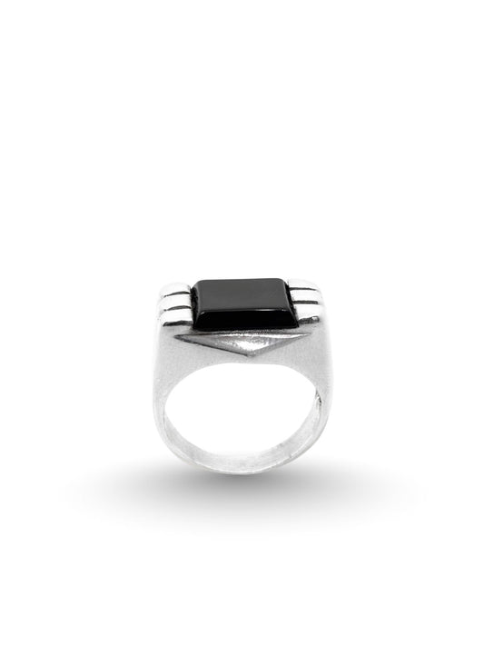 Dikdörtgen Oniks Taşlı Gümüş Retro Erkek Yüzük