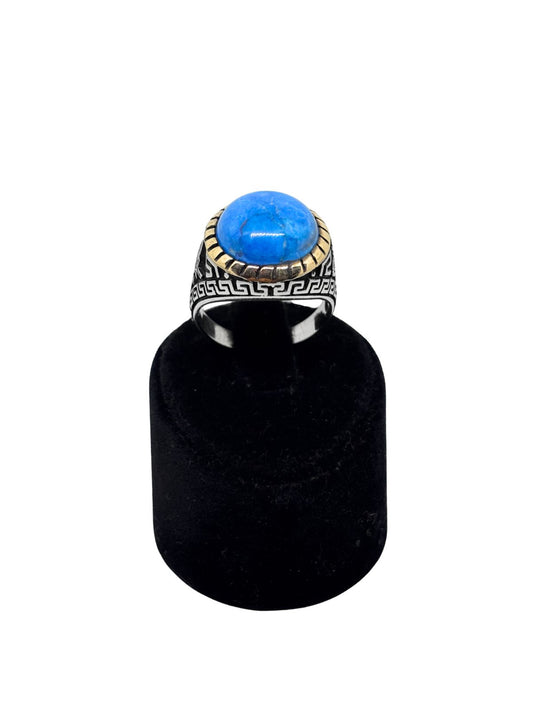 İri Oval Mavi Firuze Taşlı Gümüş Erkek Yüzük