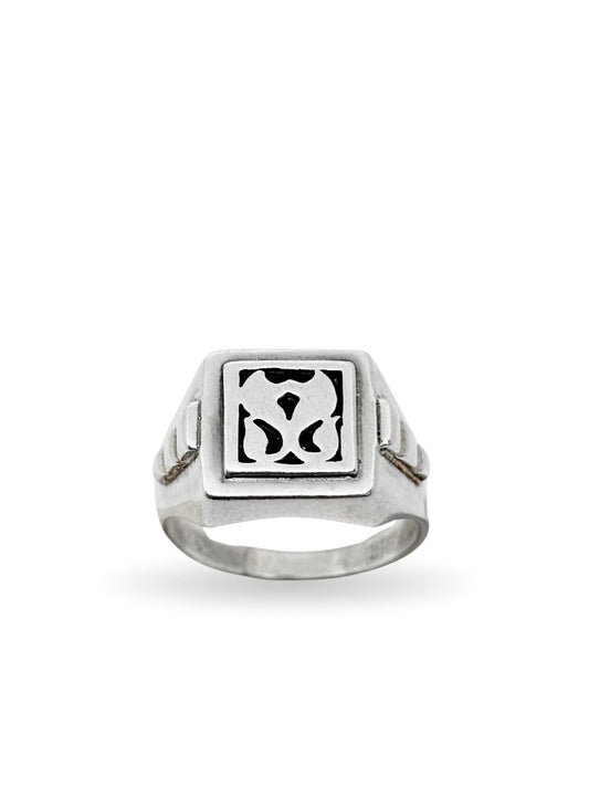 Kare Retro Mine Desenli Gümüş Erkek Yüzük