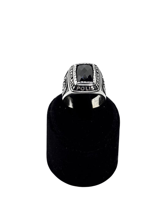 Kesme Oniks Polis Teşkilatı Gümüş Erkek Yüzük