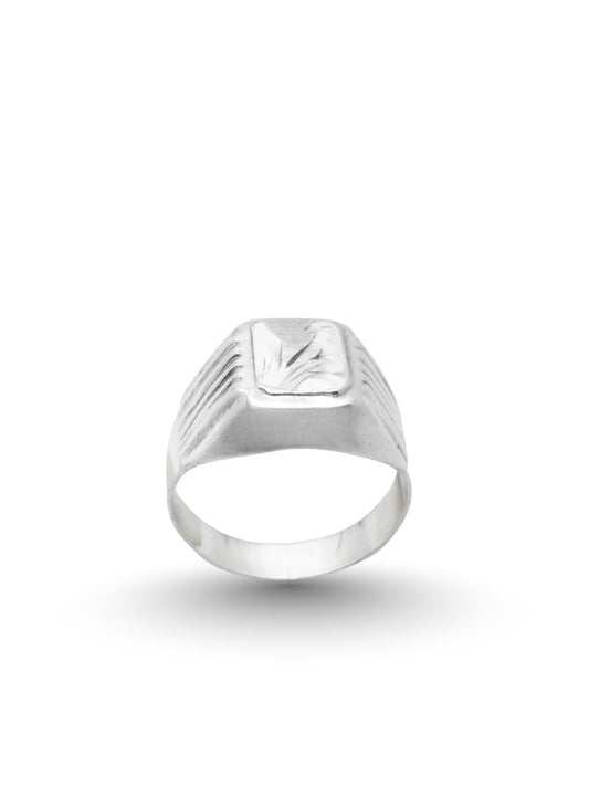 Lazer İşlemeli Gümüş Erkek Yüzük