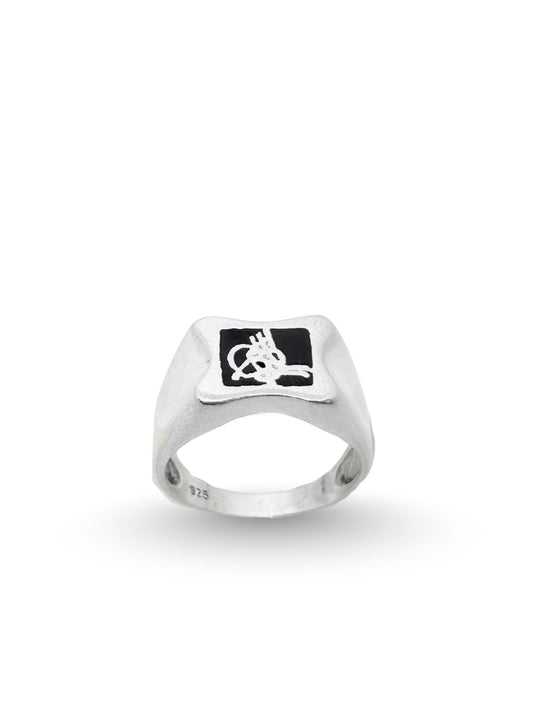 Mineli Osmanlı Tuğralı Cilalı Erkek Retro Gümüş Yüzük