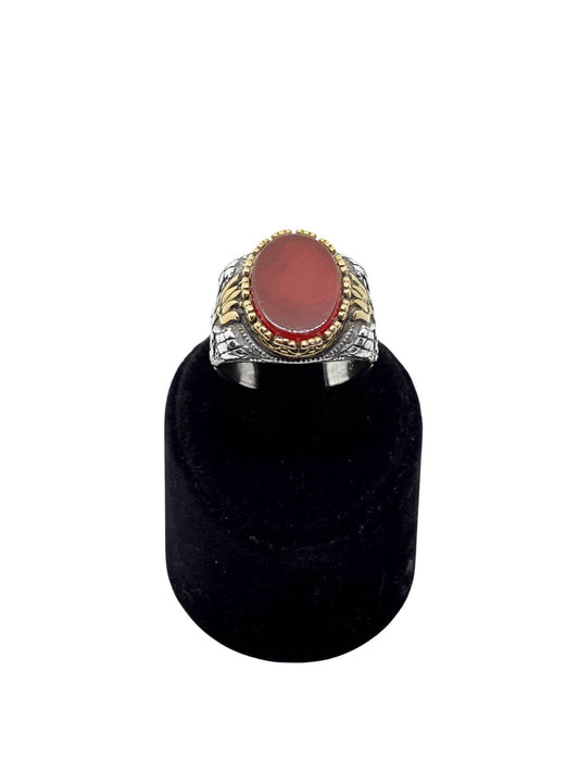 Oval Akik Taşlı Kalemli Gümüş Erkek Yüzük