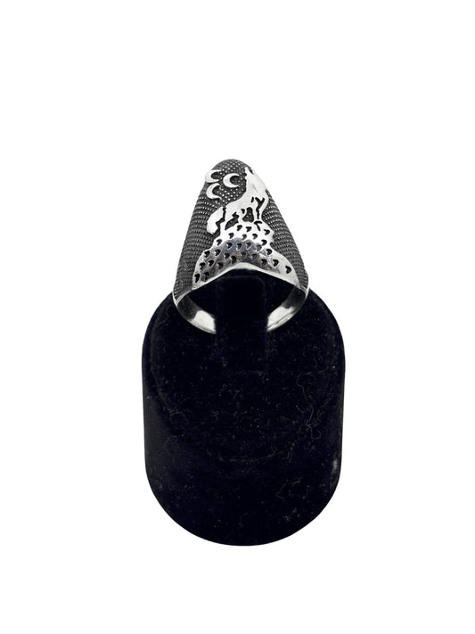 Üç Hilal Kurt Motifli Zihgir Gümüş Erkek Okçu Yüzüğü