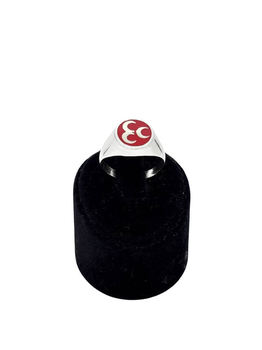 Yuvarlak Mineli Üç Hilal Gümüş Erkek Yüzük